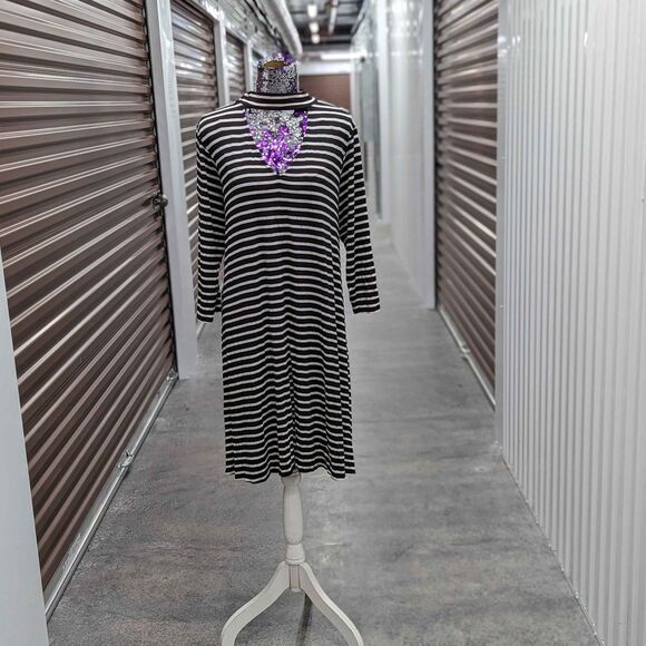 Boutique + Size 2x Black and White Striped Trapeze‎ Dress - Picture 1 of 7